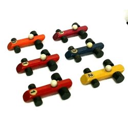LOTTO 6 pz MACCHININE in LEGNO CON NUMERO GIOCO WOODEN CAR VINTAGE TOY 1970 