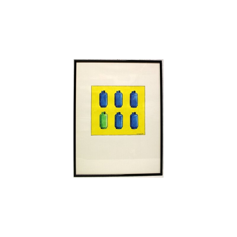 QUADRO CARTONE MARTELLATO ACQUERELLO M. Morandi MODERN POP ART BOMBOLE GAS '80s