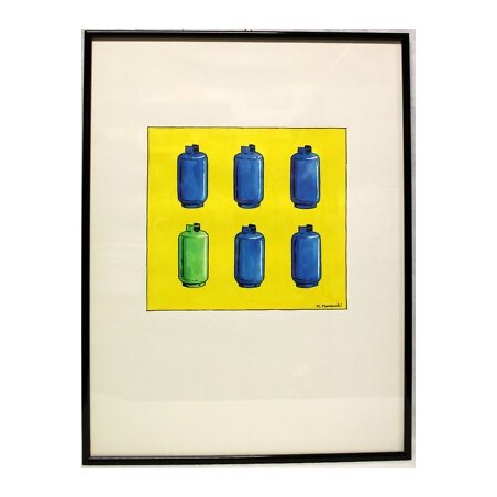 QUADRO CARTONE MARTELLATO ACQUERELLO M. Morandi MODERN POP ART BOMBOLE GAS '80s