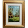 ANTICO QUADRO OLIO TAVOLA C. Pogliaghi PAESAGGIO MONTANO AUTUNNO LAGO D'ORTA 