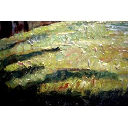 ANTICO QUADRO OLIO TAVOLA C. Pogliaghi PAESAGGIO MONTANO AUTUNNO LAGO D'ORTA 