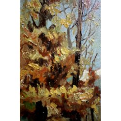 ANTICO QUADRO OLIO TAVOLA C. Pogliaghi PAESAGGIO MONTANO AUTUNNO LAGO D'ORTA 