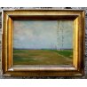 ANTICO QUADRO DIPINTO OLIO TAVOLA F. Omegna PAESAGGIO PIANURA TORINO '800/'900