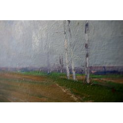 ANTICO QUADRO DIPINTO OLIO TAVOLA F. Omegna PAESAGGIO PIANURA TORINO '800/'900