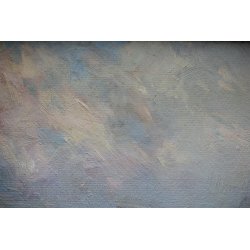 ANTICO QUADRO DIPINTO OLIO TAVOLA F. Omegna PAESAGGIO PIANURA TORINO '800/'900