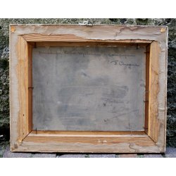 ANTICO QUADRO DIPINTO OLIO TAVOLA F. Omegna PAESAGGIO PIANURA TORINO '800/'900