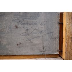 ANTICO QUADRO DIPINTO OLIO TAVOLA F. Omegna PAESAGGIO PIANURA TORINO '800/'900