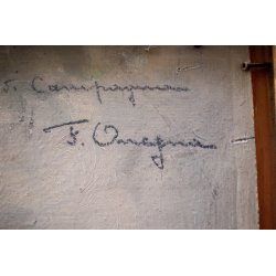 ANTICO QUADRO DIPINTO OLIO TAVOLA F. Omegna PAESAGGIO PIANURA TORINO '800/'900