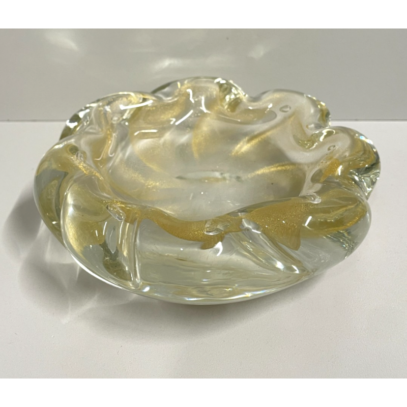 CIOTOLA VETRO SOMMERSO attr. ERCOLE BAROVIER POSACENERE SVUOTA TASCHE FOGLIA ORO