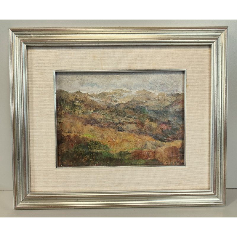 ANTICO DIPINTO Vittorio Rosa MOTTARONE VEDUTA PAESAGGIO MONTAGNE Natale 1989