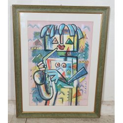 GRANDE QUADRO DESIGN ASTRATTO Ibrahim Kodra LITOGRAFIA 146/150 STAMPA MULTIPLO.