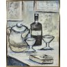 ANTICO QUADRO DIPINTO OLIO TELA Gibellini A. NATURA MORTA Bottiglia Bicchieri ..