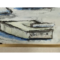 ANTICO QUADRO DIPINTO OLIO TELA Gibellini A. NATURA MORTA Bottiglia Bicchieri ..