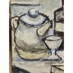 ANTICO QUADRO DIPINTO OLIO TELA Gibellini A. NATURA MORTA Bottiglia Bicchieri ..