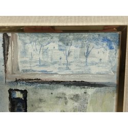 ANTICO QUADRO DIPINTO OLIO TELA Gibellini A. NATURA MORTA Bottiglia Bicchieri ..