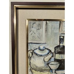 ANTICO QUADRO DIPINTO OLIO TELA Gibellini A. NATURA MORTA Bottiglia Bicchieri ..