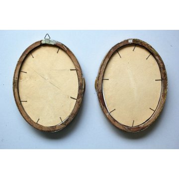 COPPIA ANTICA CORNICE OVALE LIBERTY FLOREALE LEGNO DORATO EBANIZZATO PRIMO '900 