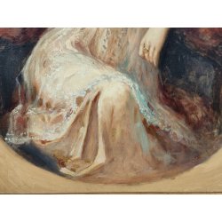 ANTICO QUADRO DIPINTO olio tela '800 RITRATTO OVALE GIOVANE DONNA ARISTOCRATICA