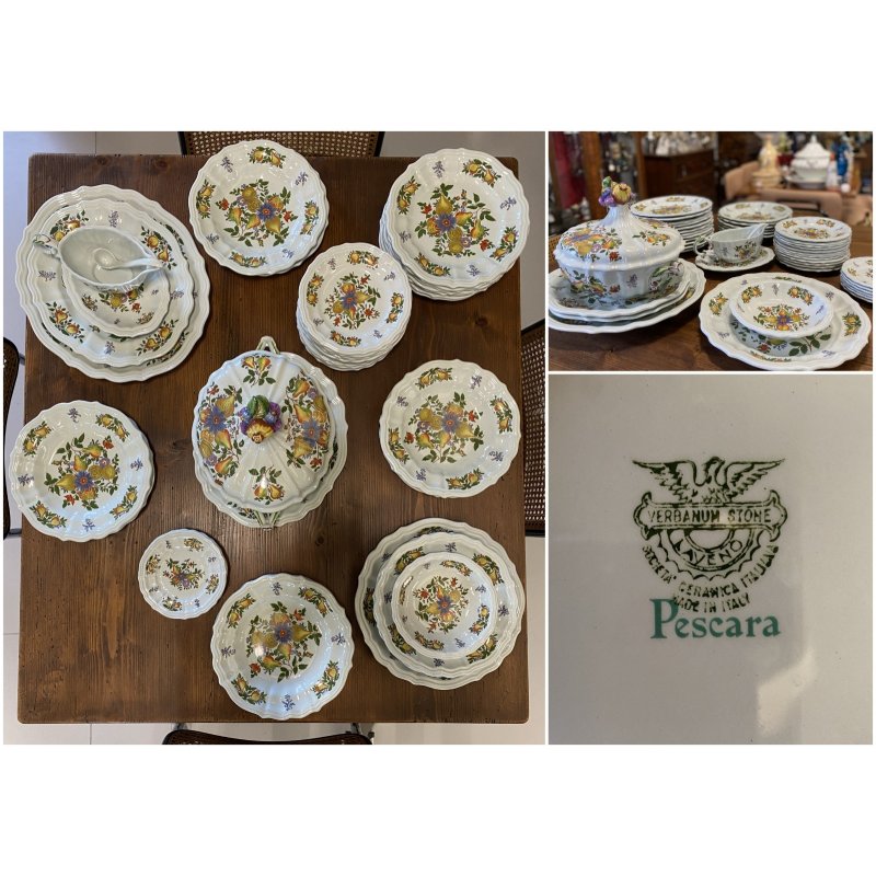 SERVIZIO PIATTI VINTAGE 6 Pers "Pescara" CERAMICA Sci Laveno Verbanum Stone 44pz