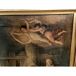 ANTICO QUADRO OLEOGRAFIA L' Adorazione dei pastori STAMPA TELA Cornice Dorata