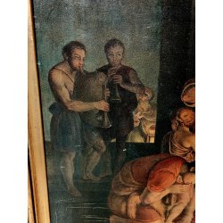 ANTICO QUADRO OLEOGRAFIA L' Adorazione dei pastori STAMPA TELA Cornice Dorata