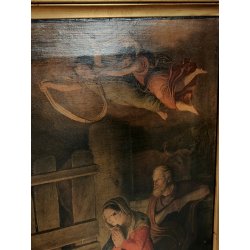 ANTICO QUADRO OLEOGRAFIA L' Adorazione dei pastori STAMPA TELA Cornice Dorata