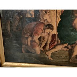 ANTICO QUADRO OLEOGRAFIA L' Adorazione dei pastori STAMPA TELA Cornice Dorata
