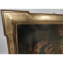 ANTICO QUADRO OLEOGRAFIA L' Adorazione dei pastori STAMPA TELA Cornice Dorata