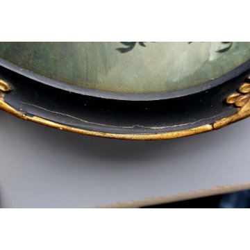 COPPIA ANTICA CORNICE OVALE LIBERTY FLOREALE LEGNO DORATO EBANIZZATO PRIMO '900 