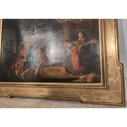 ANTICO QUADRO OLEOGRAFIA L' Adorazione dei pastori STAMPA TELA Cornice Dorata