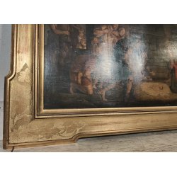 ANTICO QUADRO OLEOGRAFIA L' Adorazione dei pastori STAMPA TELA Cornice Dorata