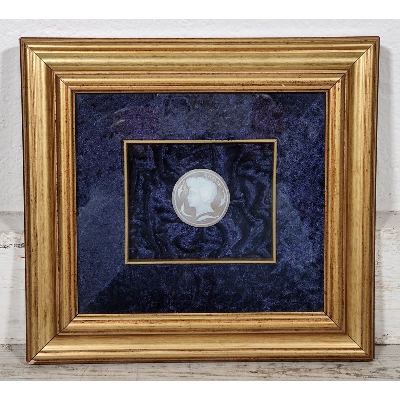 QUADRO DORATO CAMMEO VOLTO FEMMINILE Siracusa VELLUTO MINIATURA Collezione KIHON