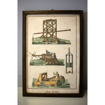 SET 6 CORNICI LEGNO PICCOLE STAMPE VINTAGE A COLORI Armi antiche 18x25,5-1950/60