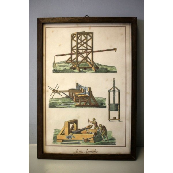 SET 6 CORNICI LEGNO PICCOLE STAMPE VINTAGE A COLORI Armi antiche 18x25,5-1950/60