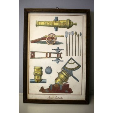 SET 6 CORNICI LEGNO PICCOLE STAMPE VINTAGE A COLORI Armi antiche 18x25,5-1950/60
