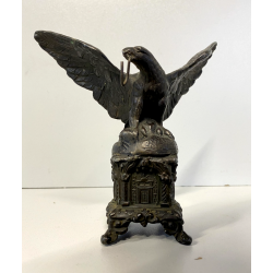 ANTICO ESPOSITORE OROLOGIO TASCA SCULTURA ANTIMONIO AQUILA MCM ANNO SANTO 14cm/h