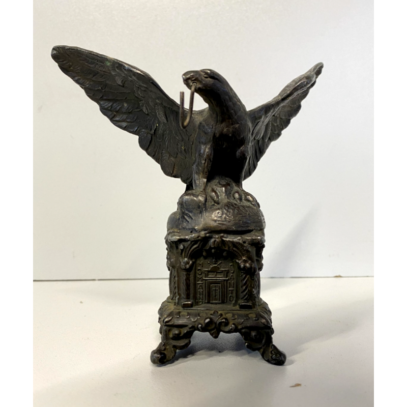 ANTICO ESPOSITORE OROLOGIO TASCA SCULTURA ANTIMONIO AQUILA MCM ANNO SANTO 14cm/h