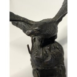 ANTICO ESPOSITORE OROLOGIO TASCA SCULTURA ANTIMONIO AQUILA MCM ANNO SANTO 14cm/h