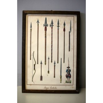 SET 6 CORNICI LEGNO PICCOLE STAMPE VINTAGE A COLORI Armi antiche 18x25,5-1950/60
