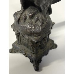 ANTICO ESPOSITORE OROLOGIO TASCA SCULTURA ANTIMONIO AQUILA MCM ANNO SANTO 14cm/h