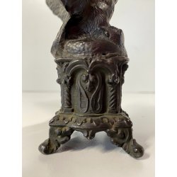 ANTICO ESPOSITORE OROLOGIO TASCA SCULTURA ANTIMONIO AQUILA MCM ANNO SANTO 14cm/h