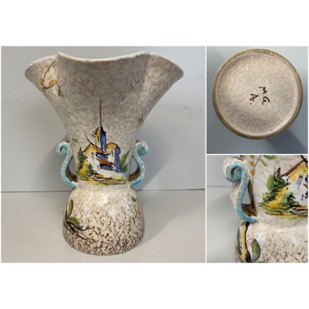 VASO BIANSATO CERAMICA VINTAGE MGA Mazzotta Giuseppe ALBISOLA BOCCA ONDULATA '50