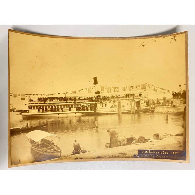 FOTOGRAFIA STORICA PIROSCAFO Elvira LOCARNO - STRESA 30 SETT. 1897 - 38,5 x 28cm