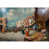 DIPINTO OLIO D. R. Gennaro (?) PAESAGGIO COSTIERA SCENA di MERCATO FIORAIA '900