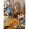 DIPINTO OLIO D. R. Gennaro (?) PAESAGGIO COSTIERA SCENA di MERCATO FIORAIA '900