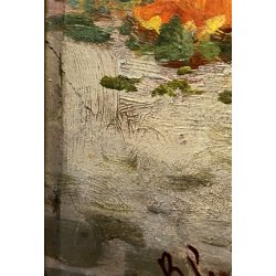 DIPINTO OLIO D. R. Gennaro (?) PAESAGGIO COSTIERA SCENA di MERCATO FIORAIA '900