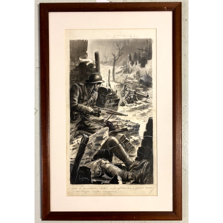 TAVOLA ORIGINALE ILLUSTRAZIONE TECNICA MISTA CARTA Enzo Magni Ingam SCENA GUERRA