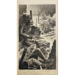 TAVOLA ORIGINALE ILLUSTRAZIONE TECNICA MISTA CARTA Enzo Magni Ingam SCENA GUERRA