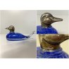 FIGURA ANATRA PAPERA DUCK VETRO MURANO BLU TESTA METALLO ARGENTATO 5,5 cm/h '70