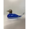 FIGURA ANATRA PAPERA DUCK VETRO MURANO BLU TESTA METALLO ARGENTATO 5,5 cm/h '70